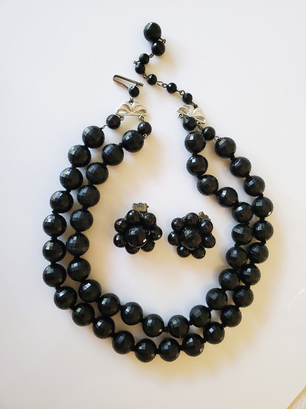 Vintage Black Choker Necklace and Clip On Earring Set